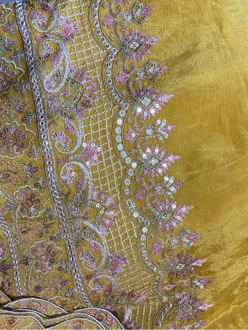 Mustard Yellow Embroidered Women’s Three Piece Frock Sharara Set NWOT Size L(40) - Picture 3 of 4